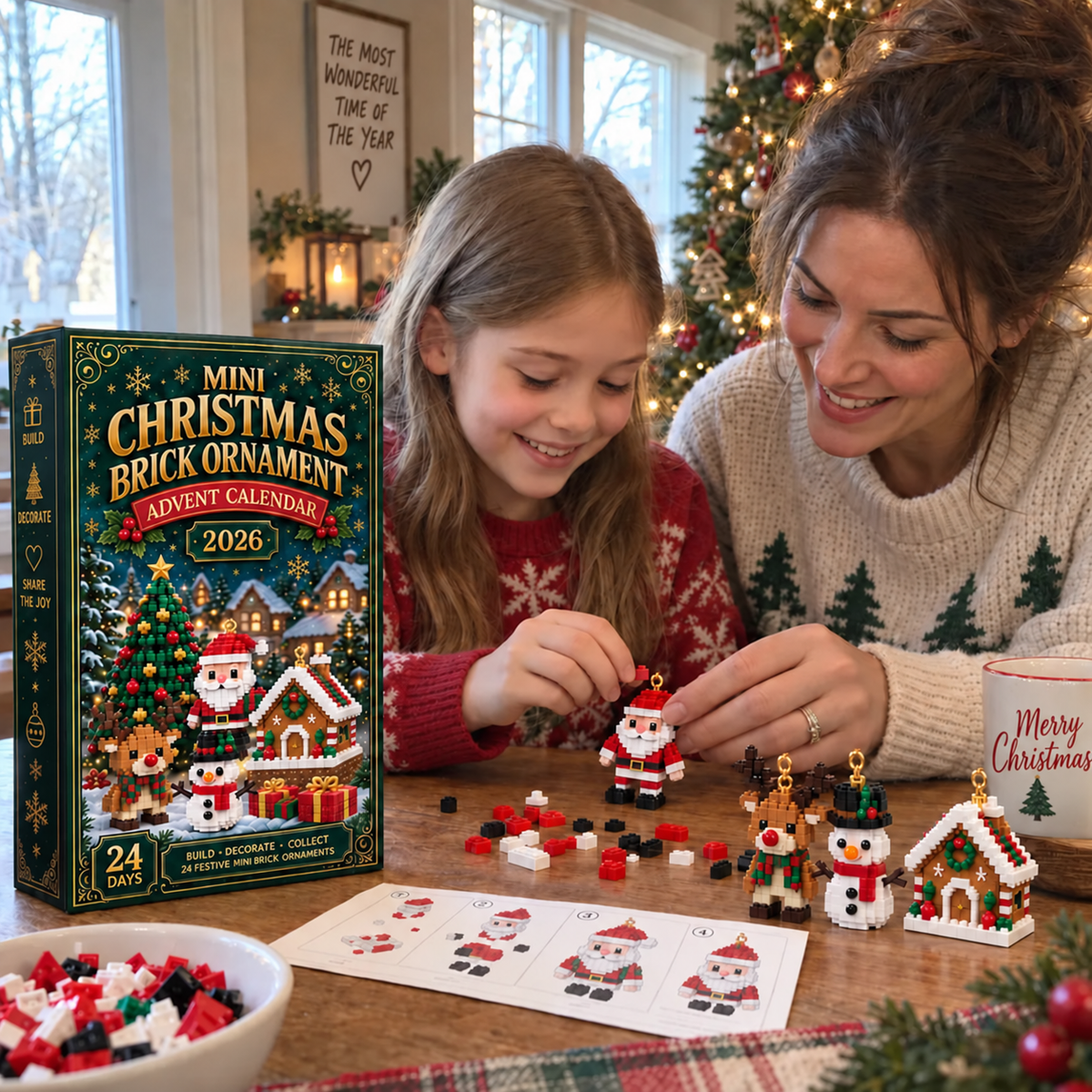 🎄 TK 24-Day Mini Christmas Brick Ornament Advent Calendar – 24 Unique Buildable Holiday Models