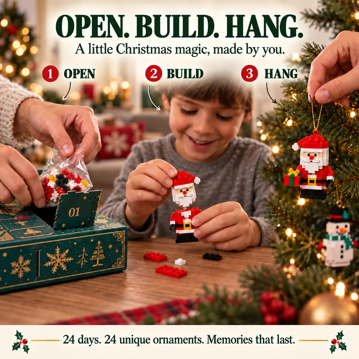🎄 TK 24-Day Mini Christmas Brick Ornament Advent Calendar – 24 Unique Buildable Holiday Models