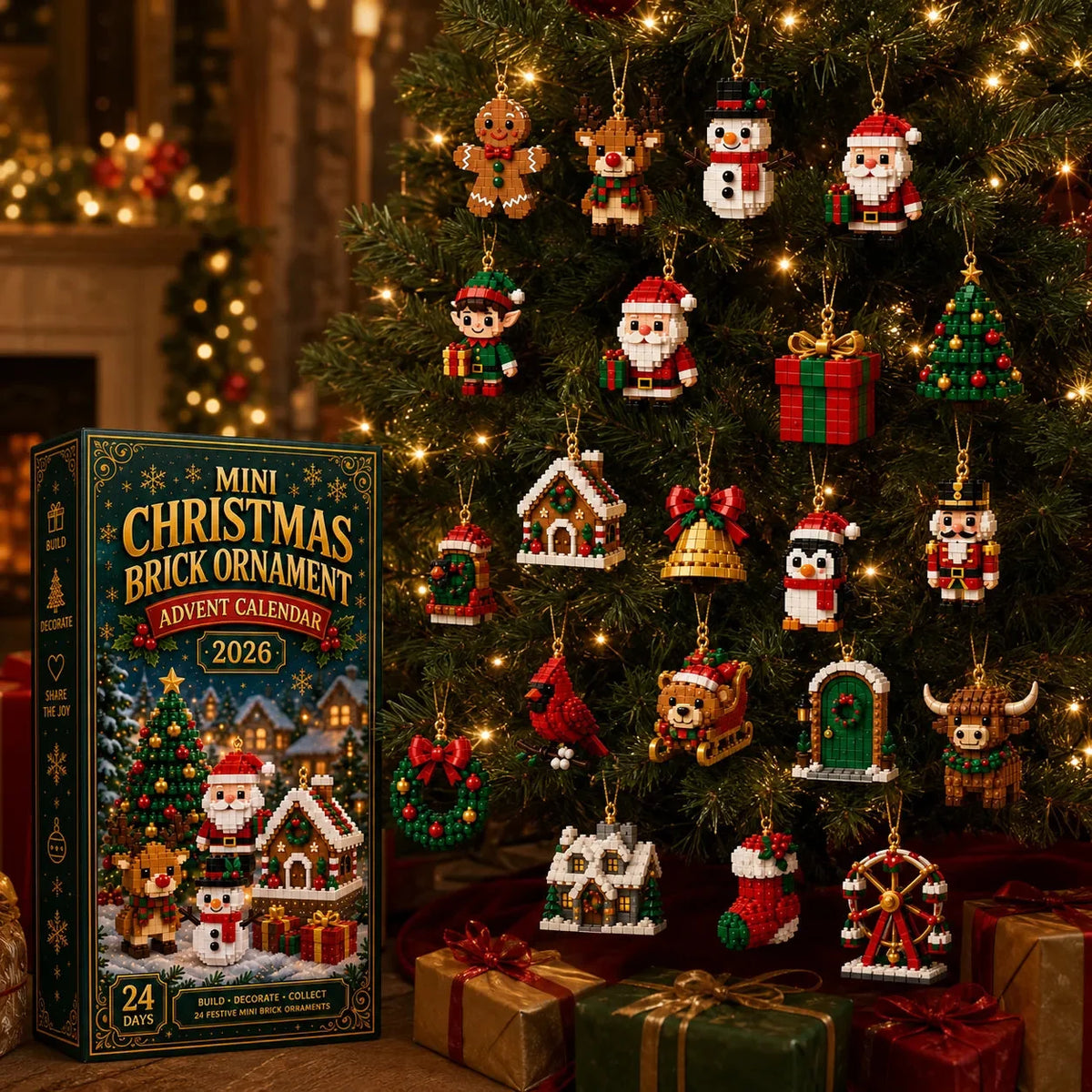 🎄 TK 24-Day Mini Christmas Brick Ornament Advent Calendar – 24 Unique Buildable Holiday Models