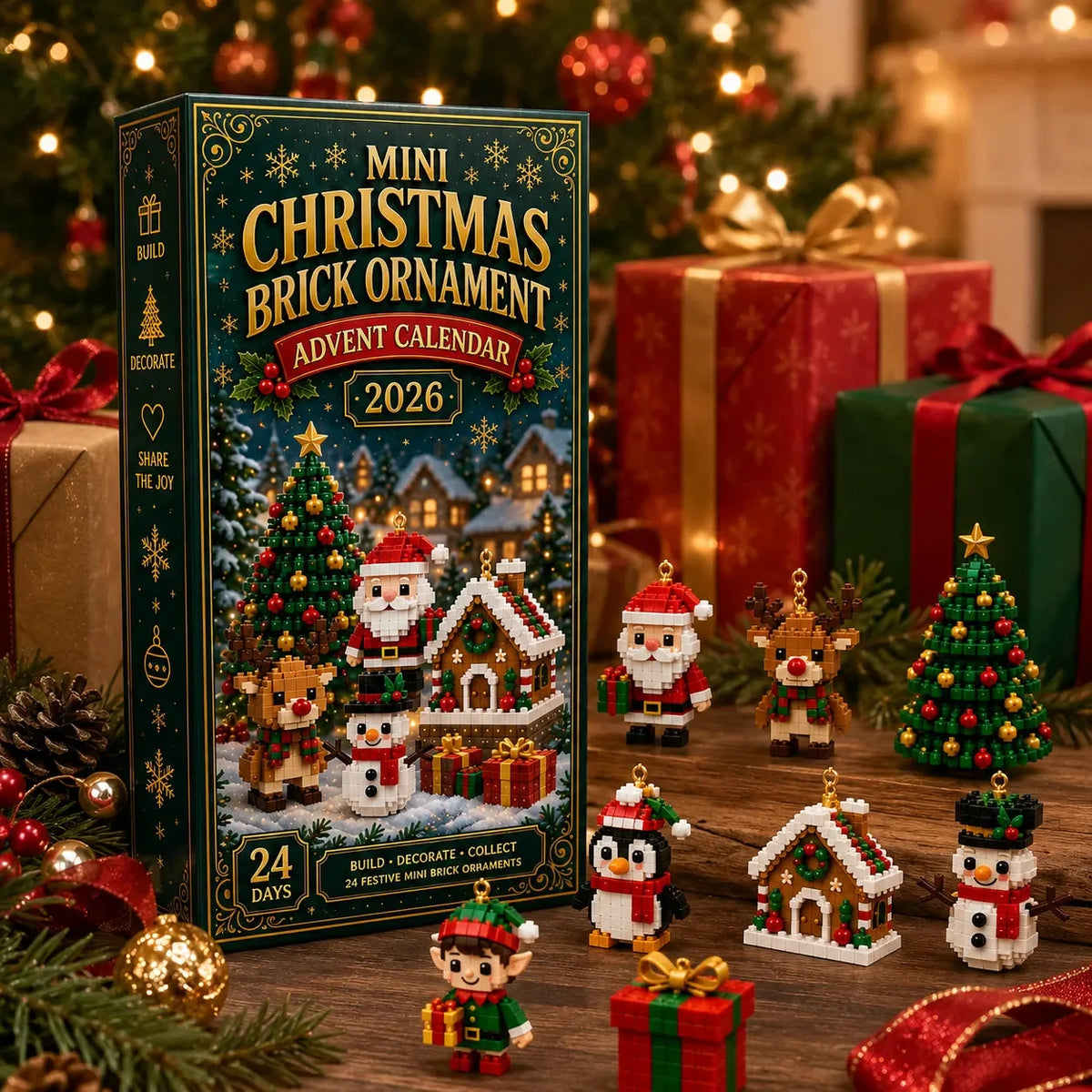 🎄 TK 24-Day Mini Christmas Brick Ornament Advent Calendar – 24 Unique Buildable Holiday Models