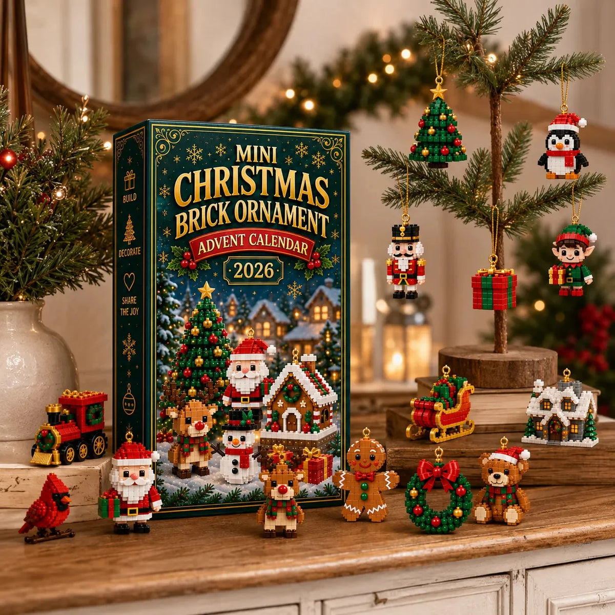 🎄 TK 24-Day Mini Christmas Brick Ornament Advent Calendar – 24 Unique Buildable Holiday Models