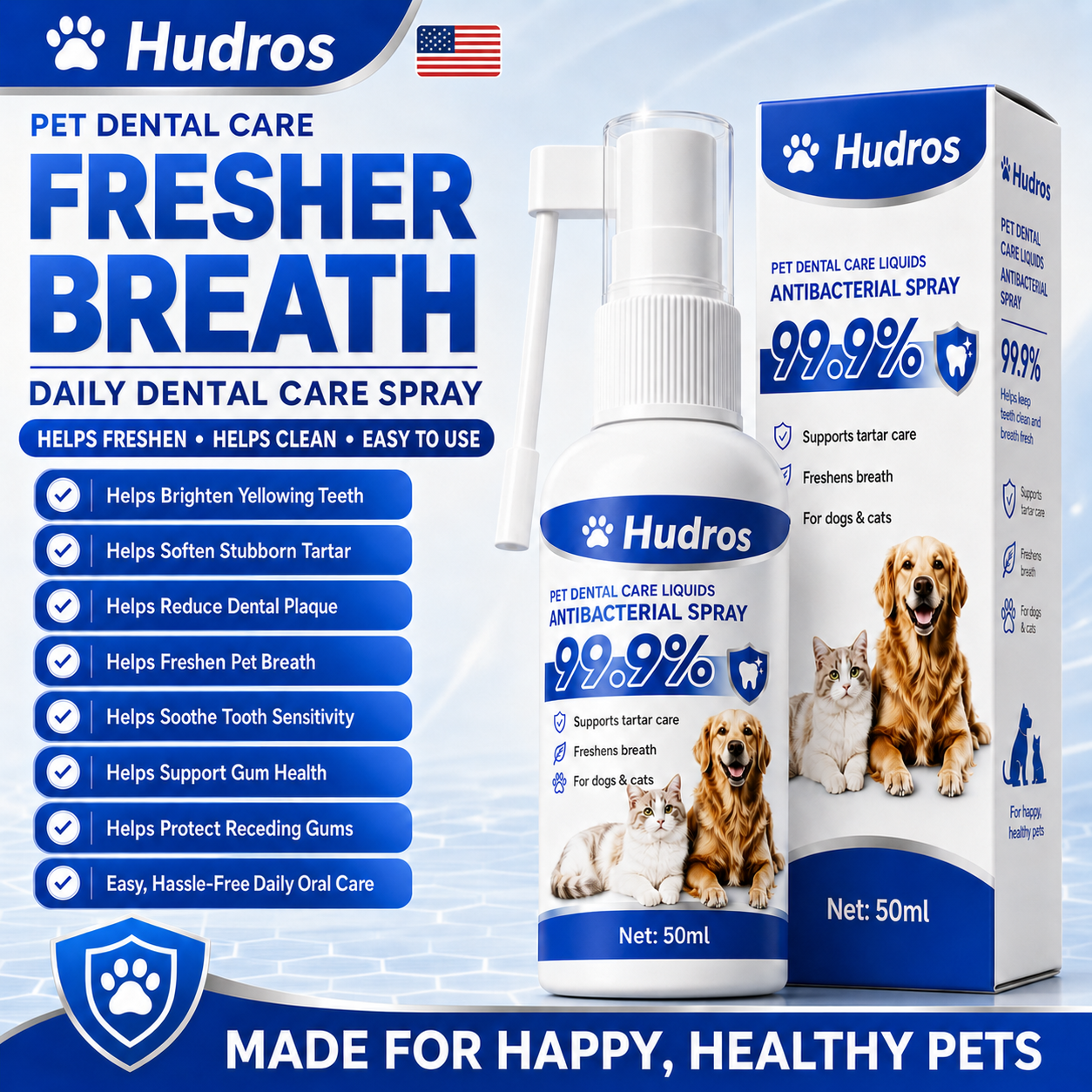 Hudros® Pet Oral Spray🐶 ✅FDA Approved | Freshen Breath, Remove Tartar & Promote Gum Regeneration, Stabilize Teeth 🦷🦷