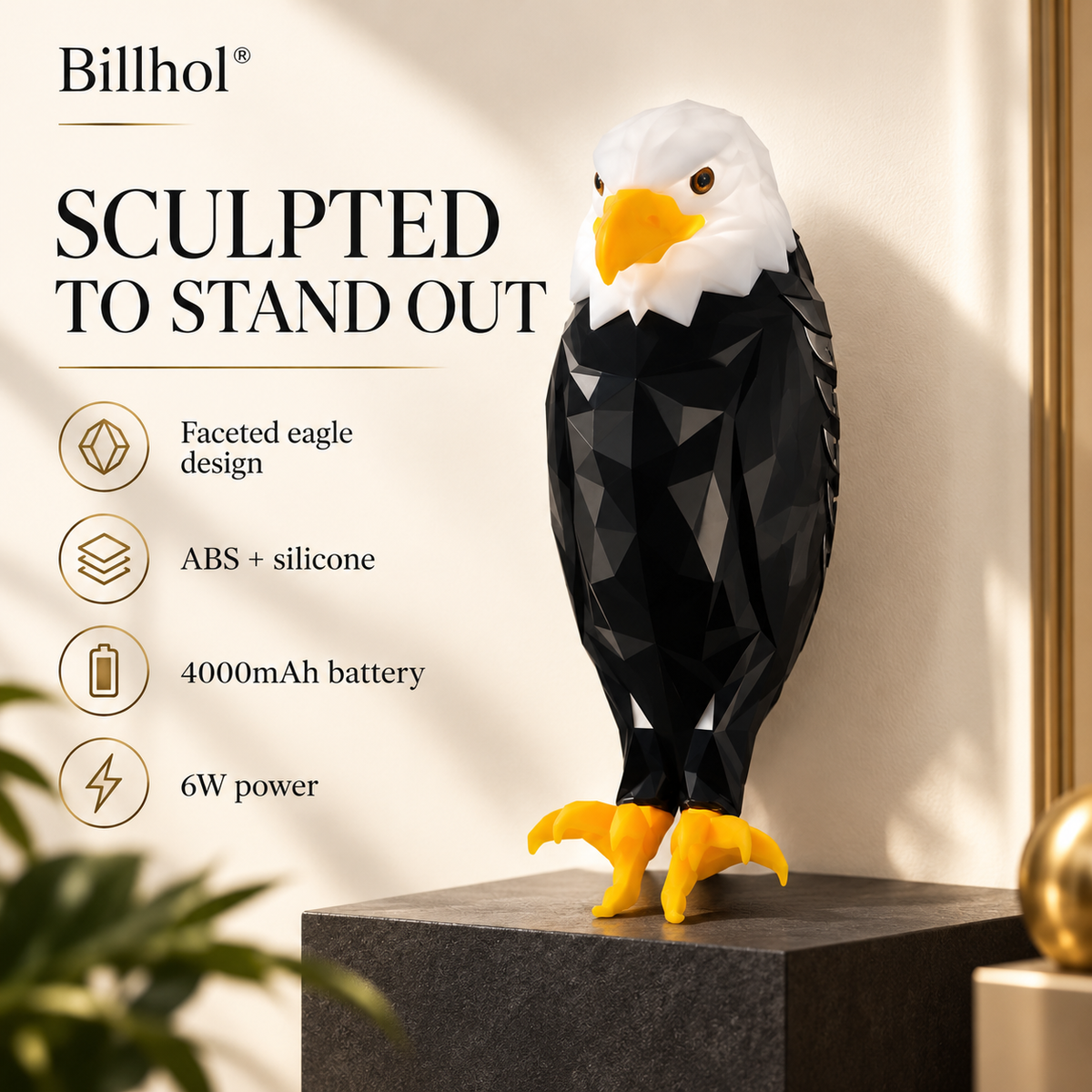 Billhol® faceted eagle wall light in ABS and silicone, 6W and 4000mAh