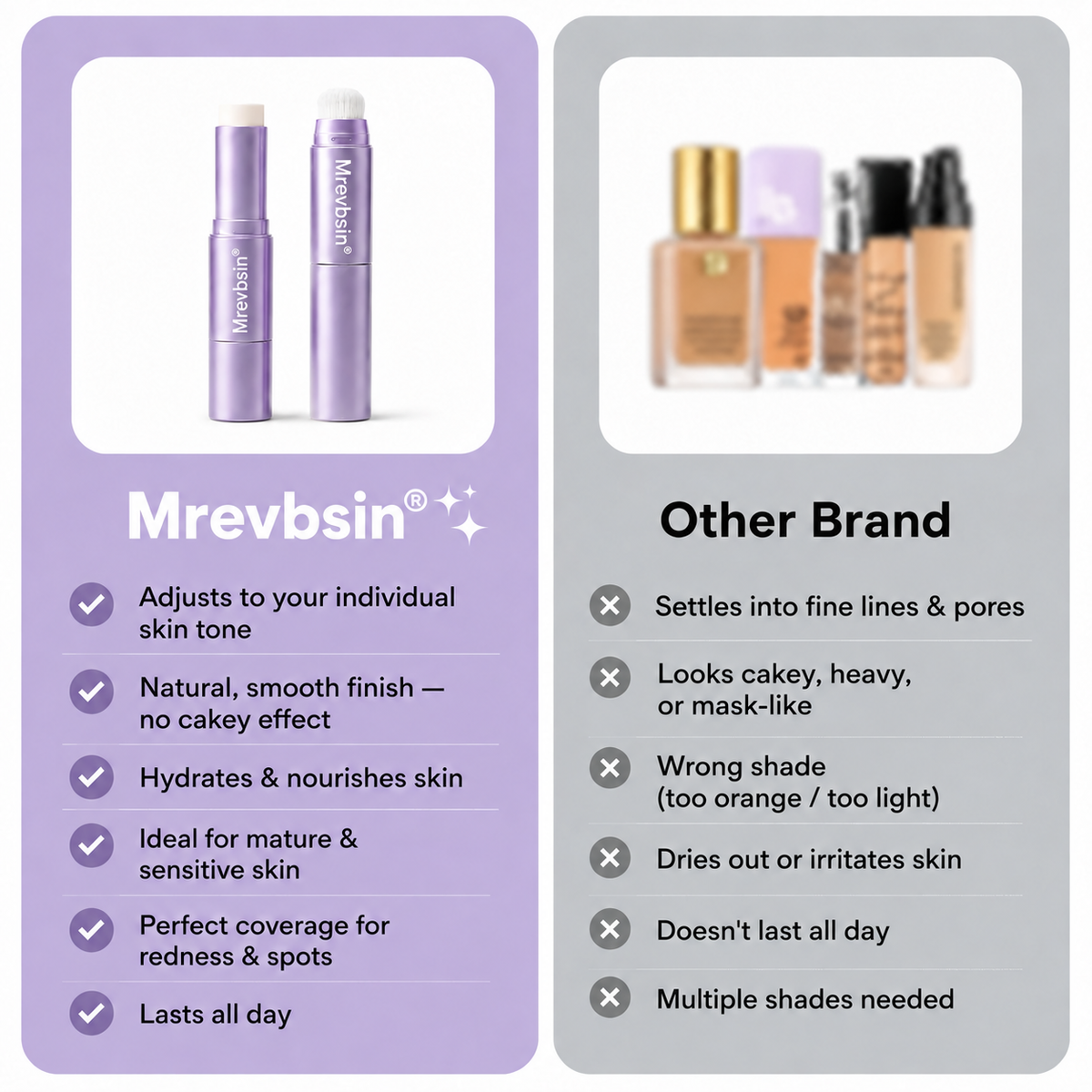 Mrevbsin® Color Changing Foundation Stick — comparison